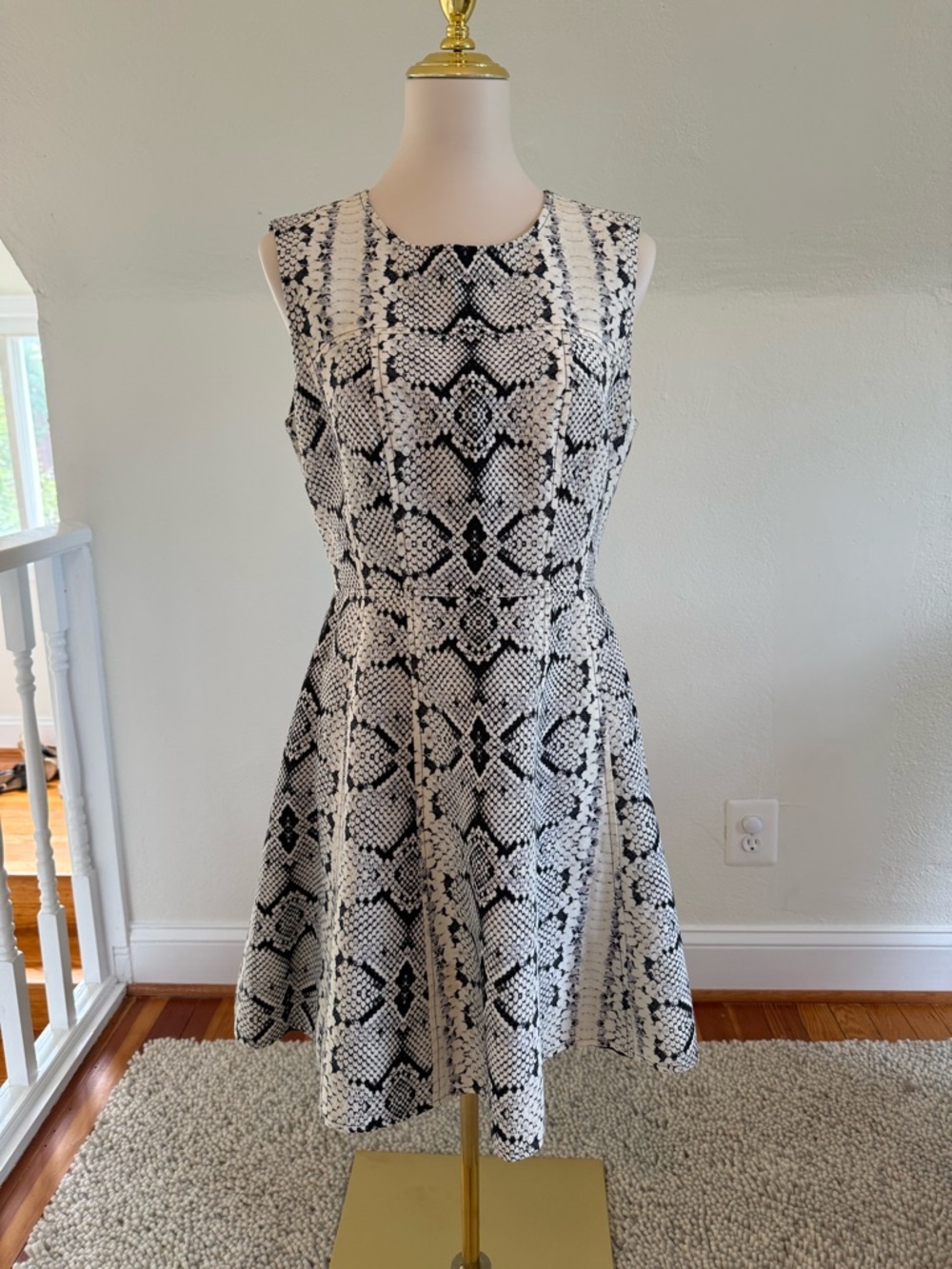 Nanette Lepore Black and White Snake-Print Cotton Fit & Flare Dress Size 10